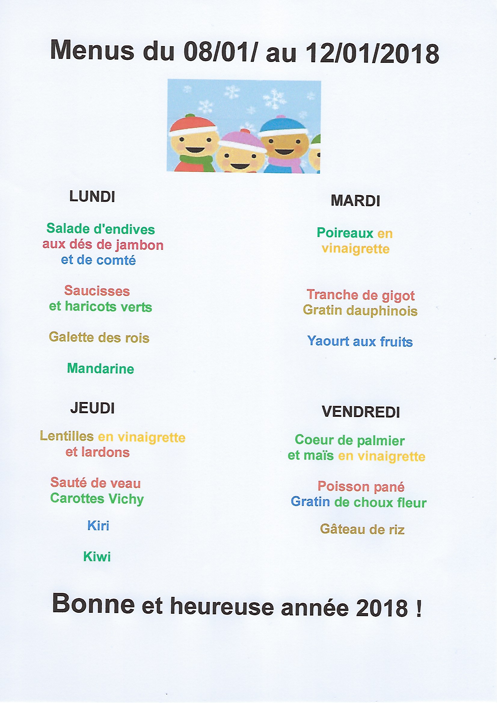 menus janvier